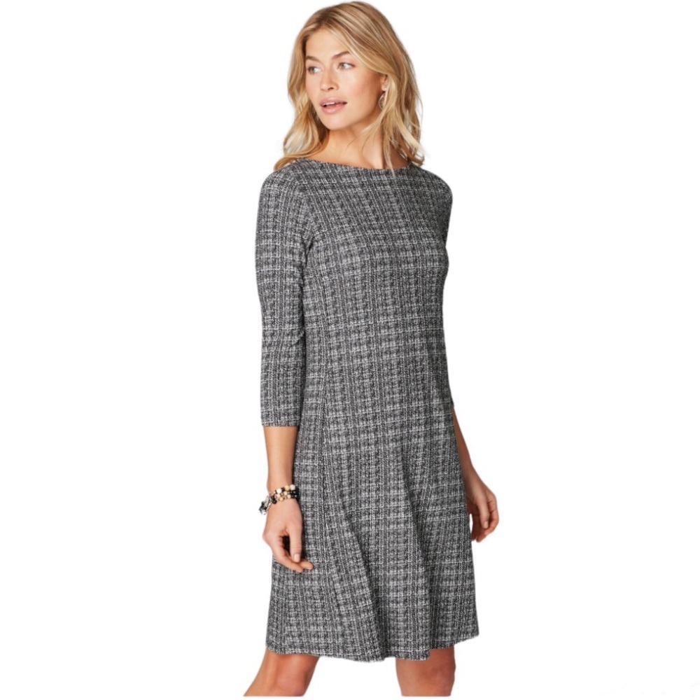 J. Jill Wherever Black/Cream Tweed Pattern Lightweight Rayon Dress Size …
